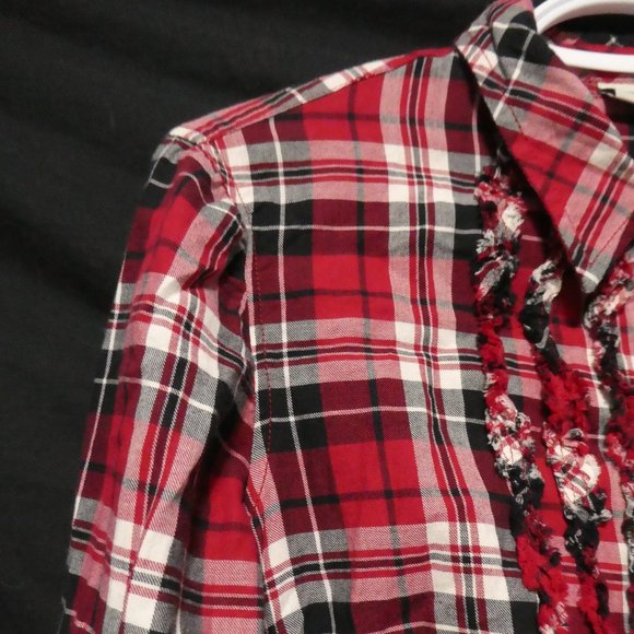 ESPRIT, medium, plaid ruffle shirt, full button front - Picture 3 of 16